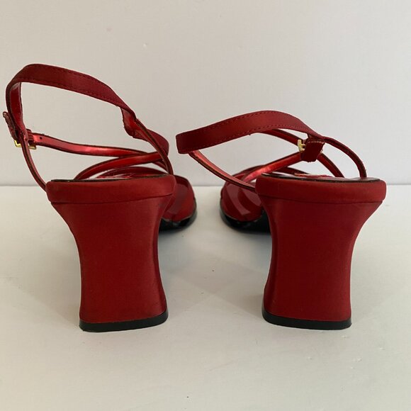 Vintage Y2K Unlisted Red Square Toe Open Toe Heeled Sandals Womens 10 Strappy - Picture 4 of 5